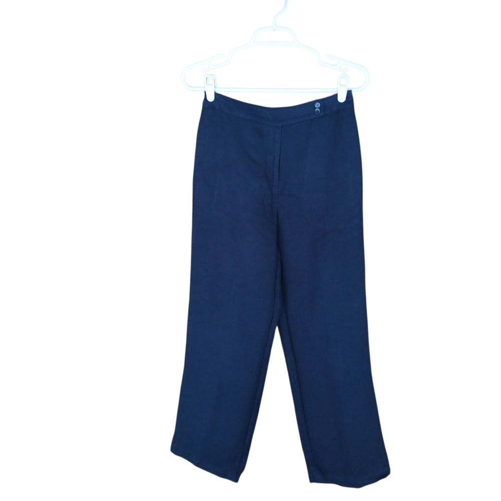 Emma James Navy Linen Blend Trousers Size 4P